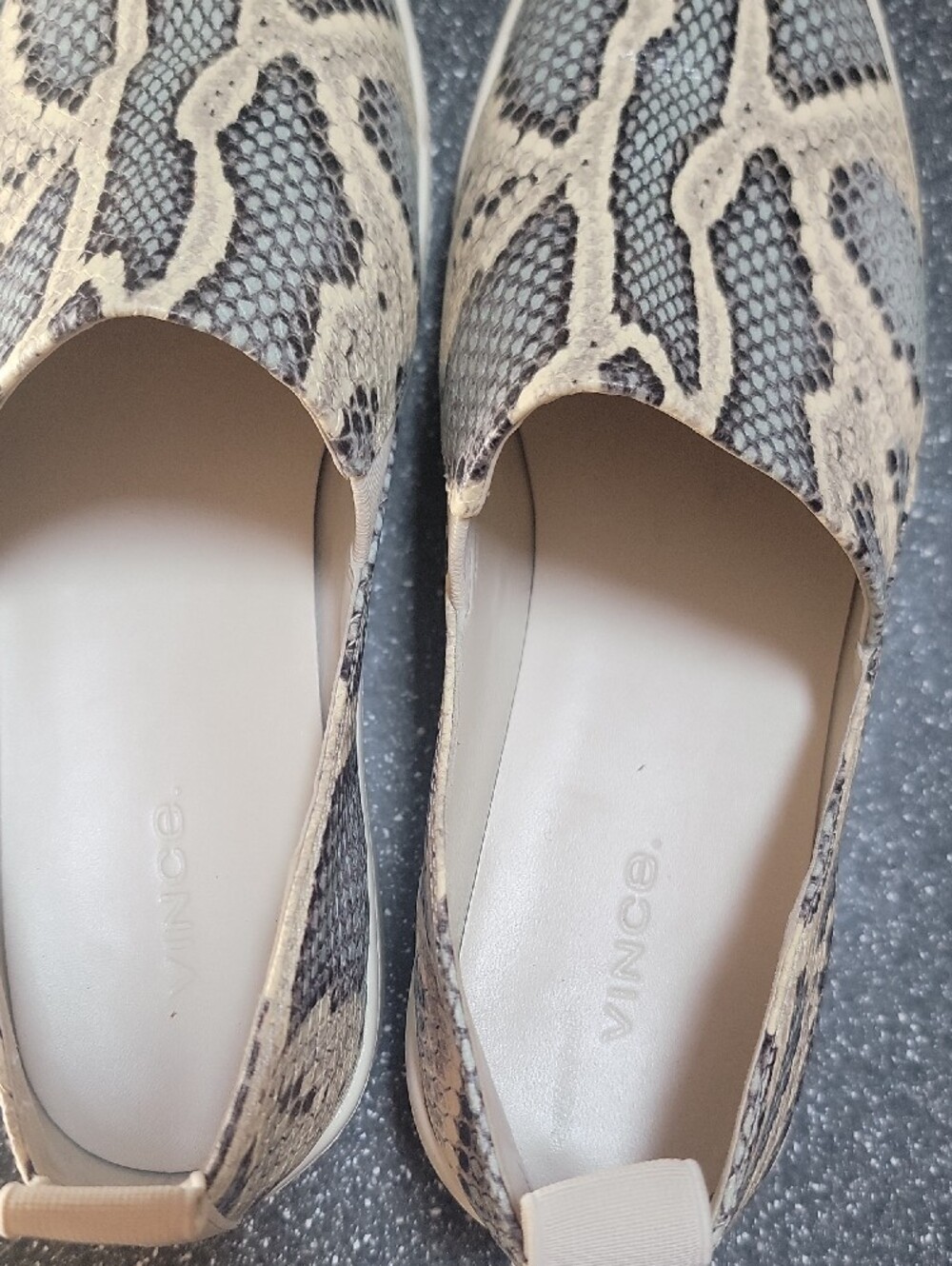 Vince Snake-Print Slip-On Flats in Beige and Gray - Picture 7 of 8